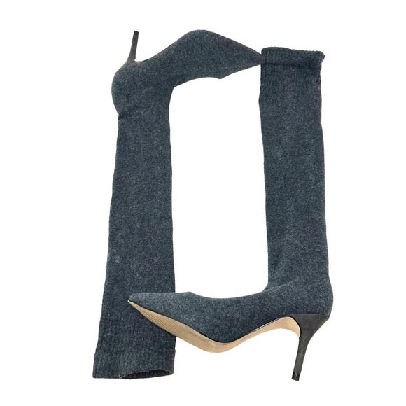 Zara Boots Grey Knit Sock Heels Knee High OTK Size 35 US 5 - Picture 2 of 9
